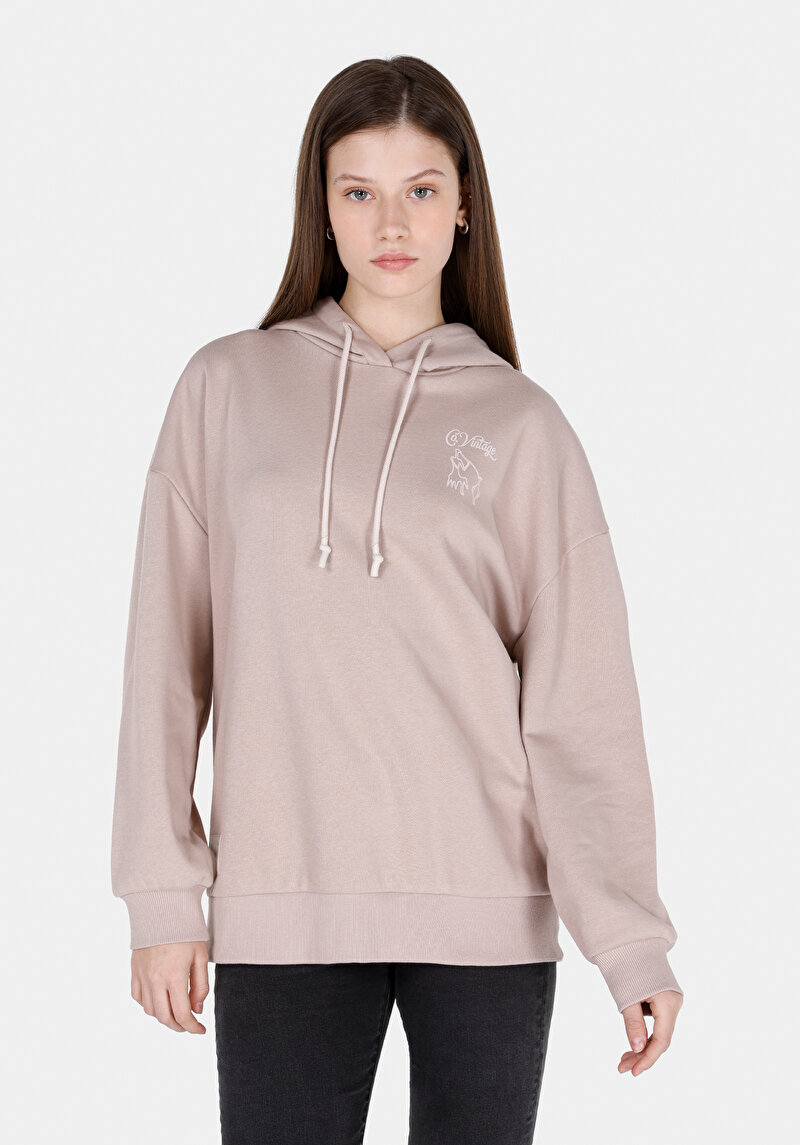 Regular Fit Kapüşonlu Baskılı Kadın Sweatshirt