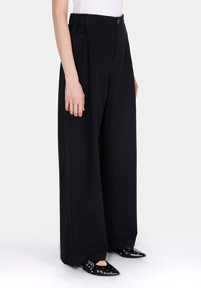 Regular Fit Yüksel Bel Geniş Paça Kadın Siyah Pantolon