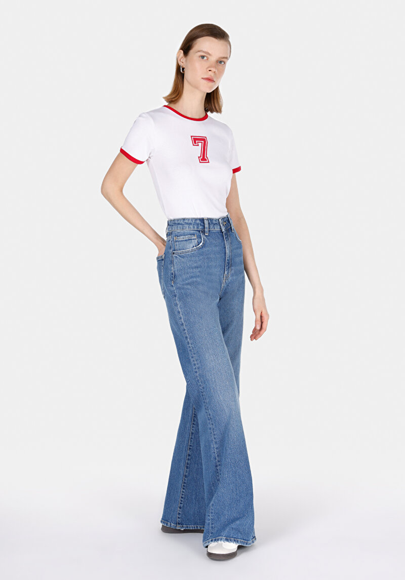 Regular Fit Yüksel Bel Geniş Paça Kadın Denim Jean Pantolon