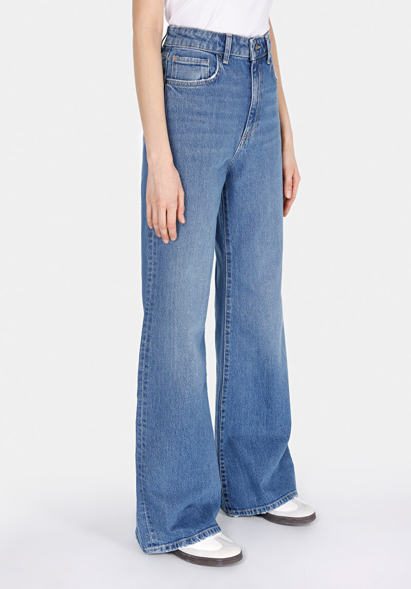 Regular Fit Yüksel Bel Geniş Paça Kadın Denim Jean Pantolon