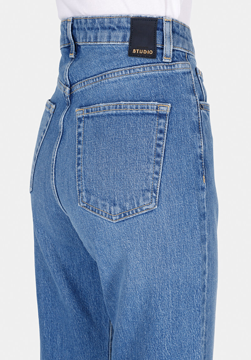 Regular Fit Yüksel Bel Geniş Paça Kadın Denim Jean Pantolon