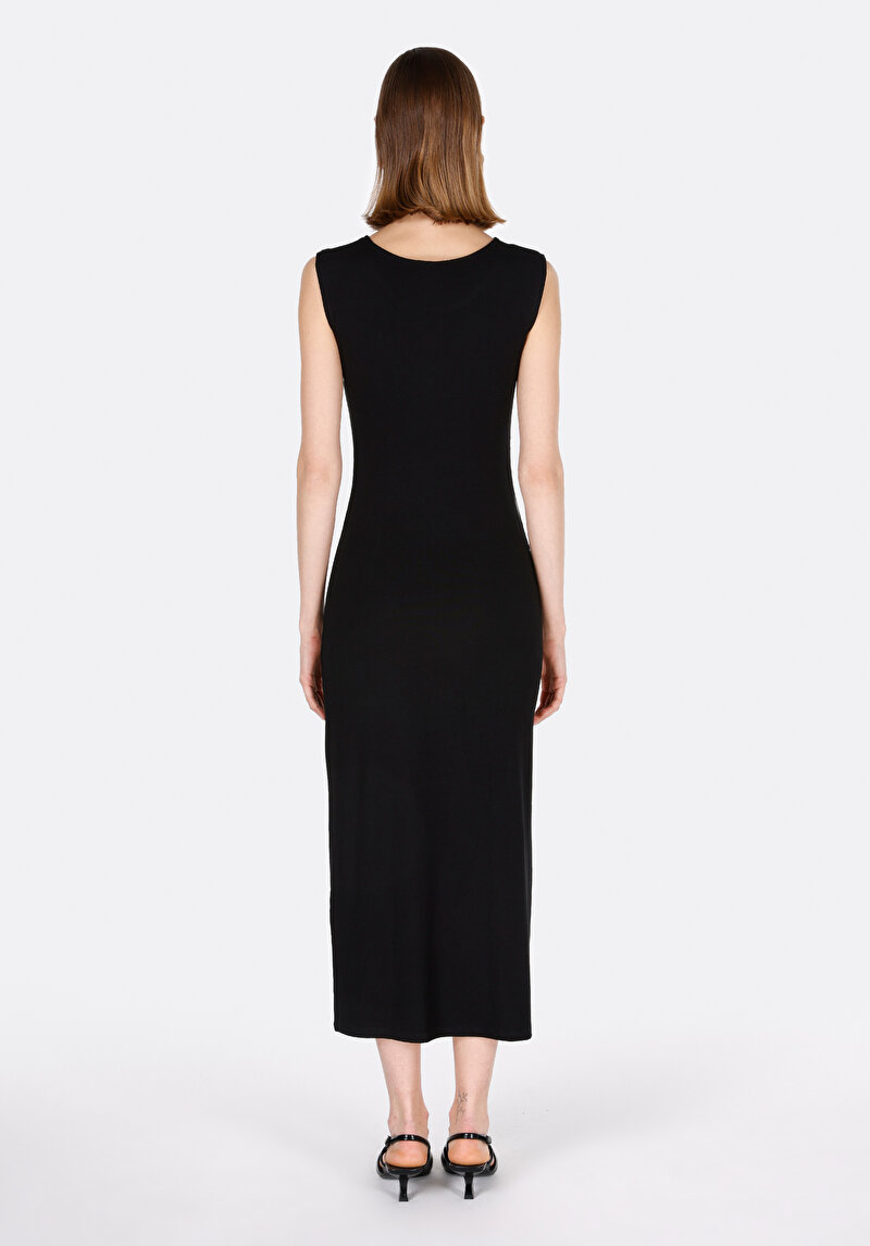 Slim Fit Düz Kadın Siyah Kolsuz Elbise