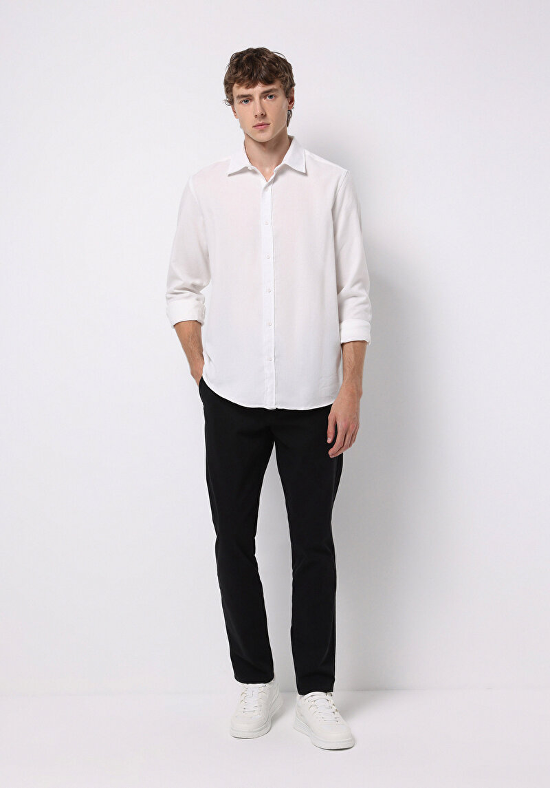 Slim Fit Orta Bel Düz Paça Erkek Siyah Pantolon