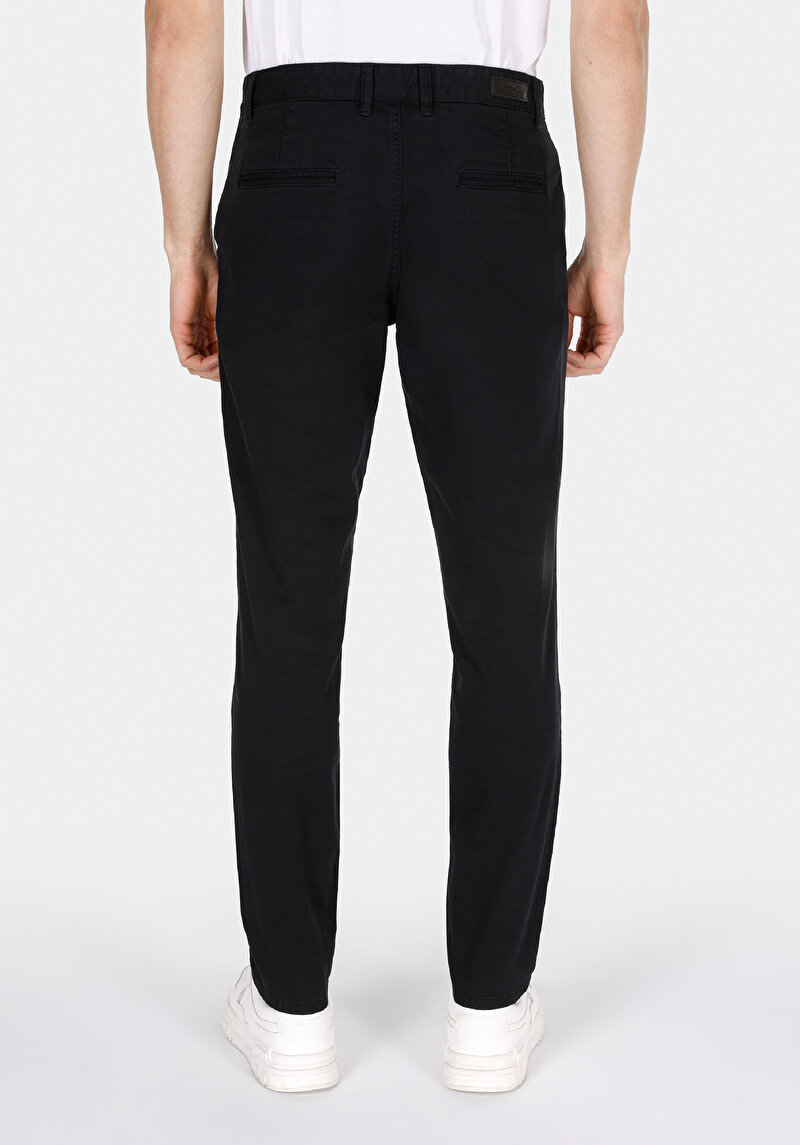Slim Fit Orta Bel Düz Paça Erkek Siyah Düğmeli Pantolon