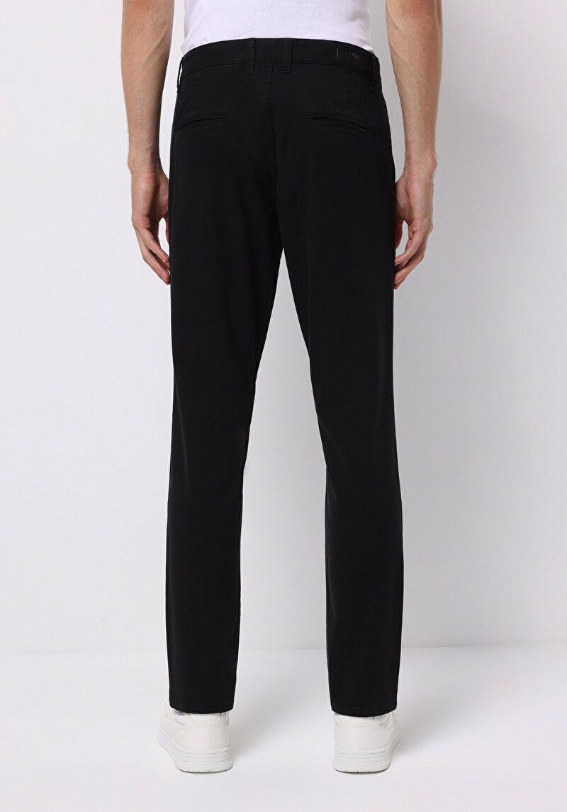 Slim Fit Orta Bel Düz Paça Erkek Siyah Düğmeli Pantolon
