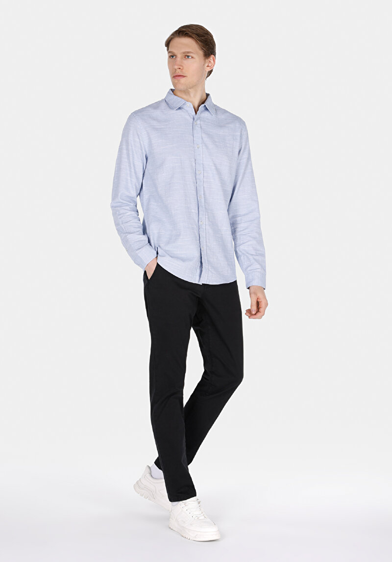 Slim Fit Orta Bel Düz Paça Erkek Siyah Düğmeli Pantolon