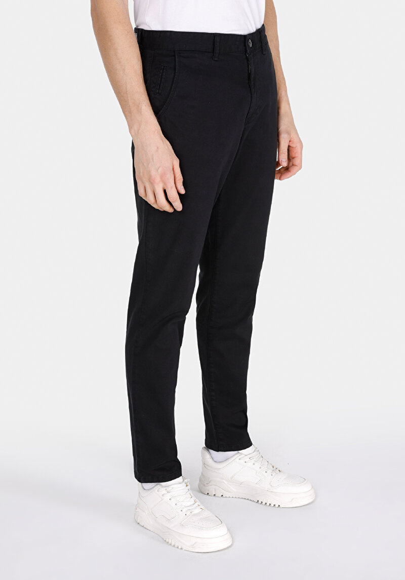 Slim Fit Orta Bel Düz Paça Erkek Siyah Düğmeli Pantolon