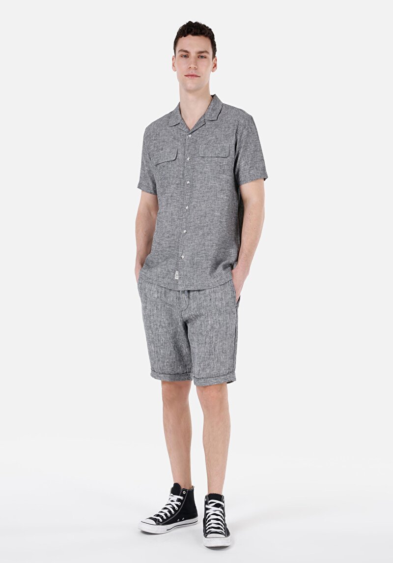 Regular Fit Cepsiz Orta Bel Düz Erkek Gri Şort