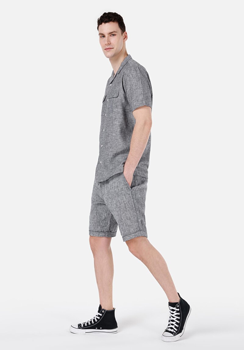 Regular Fit Cepsiz Orta Bel Düz Erkek Gri Şort