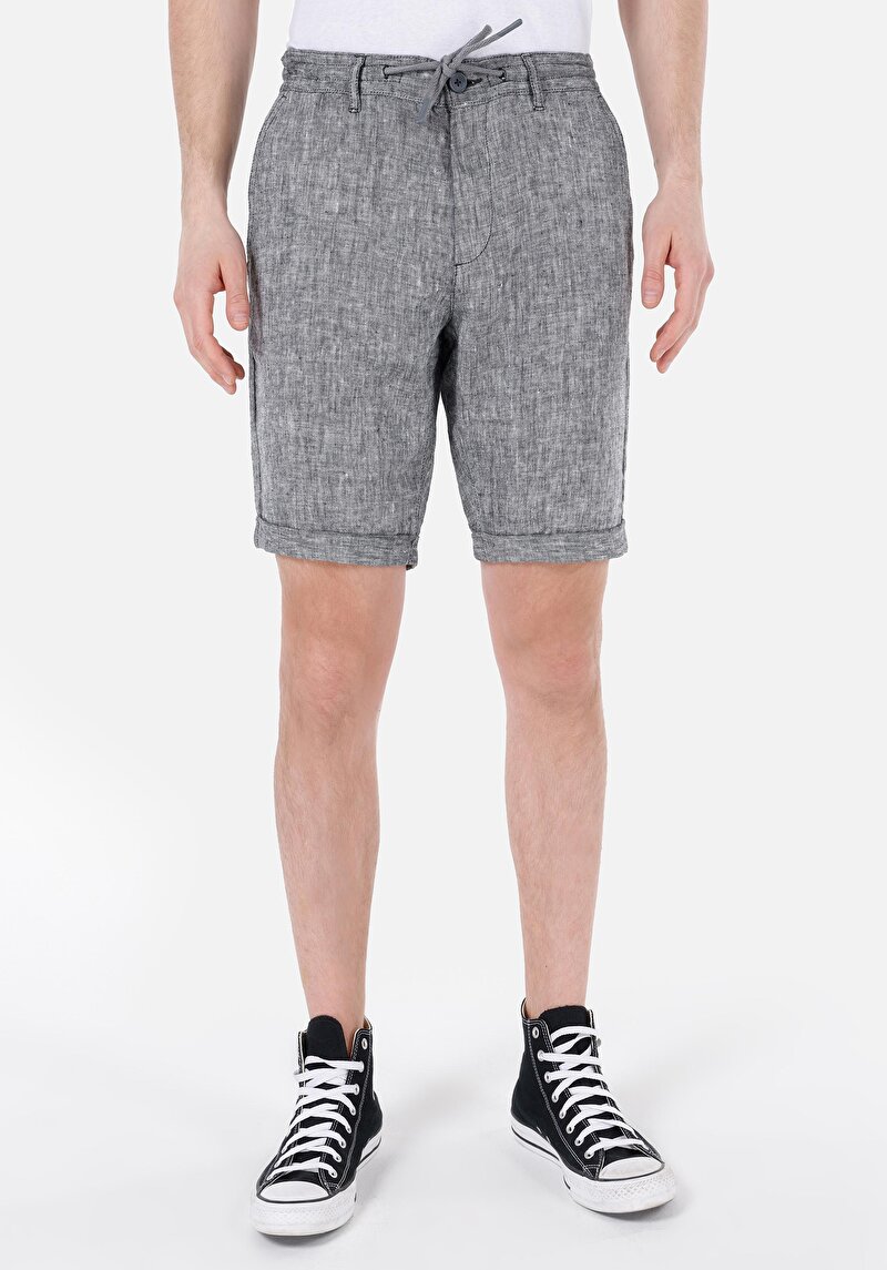 Regular Fit Cepsiz Orta Bel Düz Erkek Gri Şort