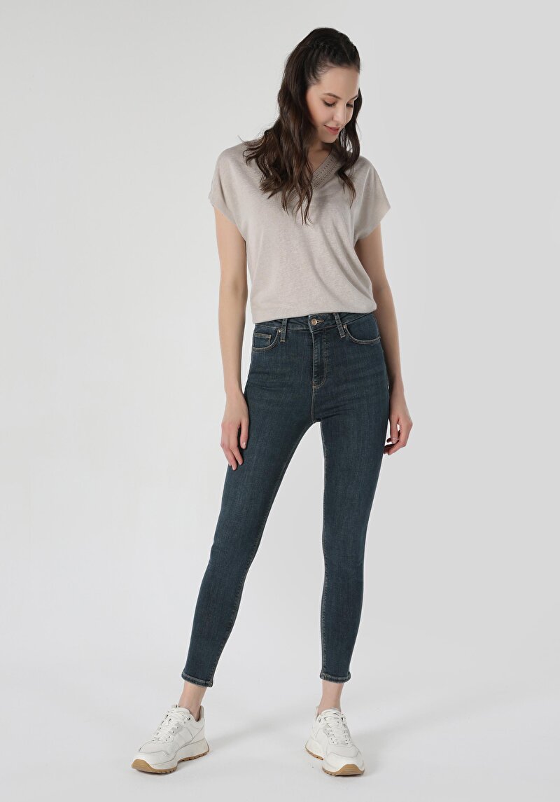Skinny Fit Yüksek Bel Dar Paça Kadın İndigo Jean Pantolon