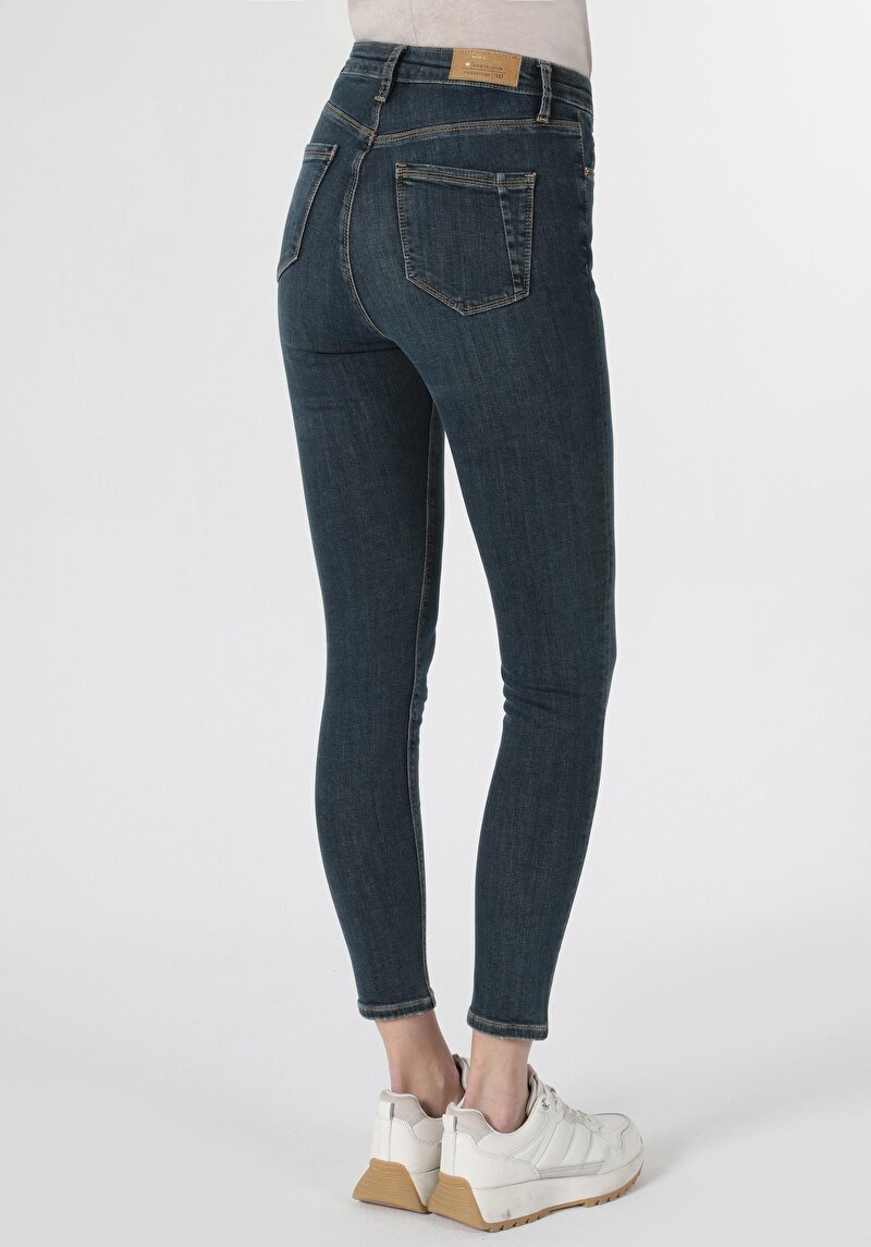 Skinny Fit Yüksek Bel Dar Paça Kadın İndigo Jean Pantolon