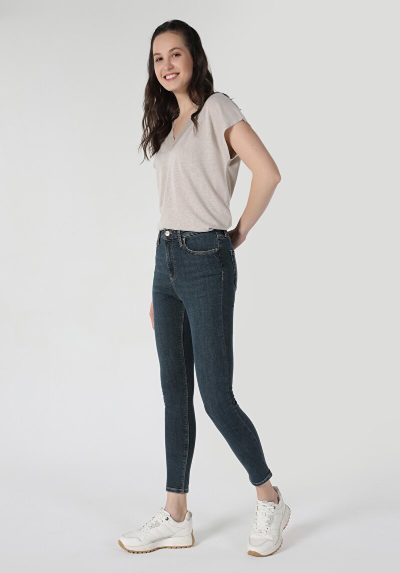 Skinny Fit Yüksek Bel Dar Paça Kadın İndigo Jean Pantolon