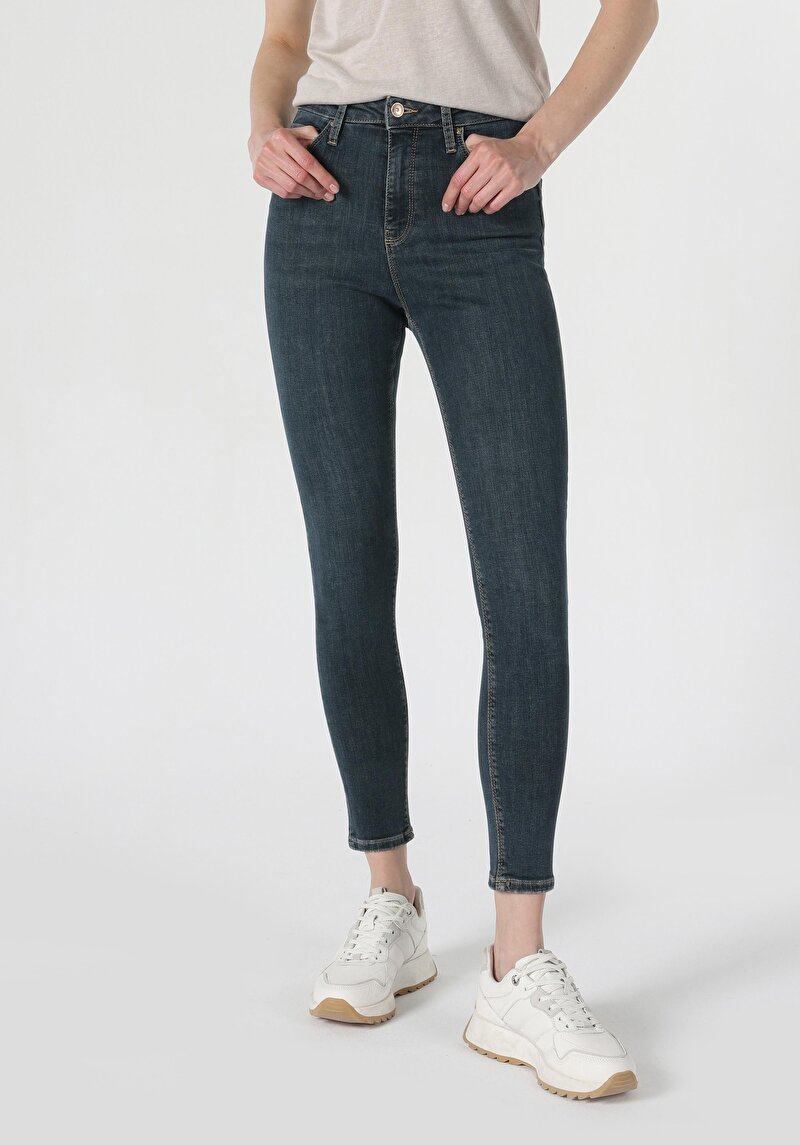 Skinny Fit Yüksek Bel Dar Paça Kadın İndigo Jean Pantolon