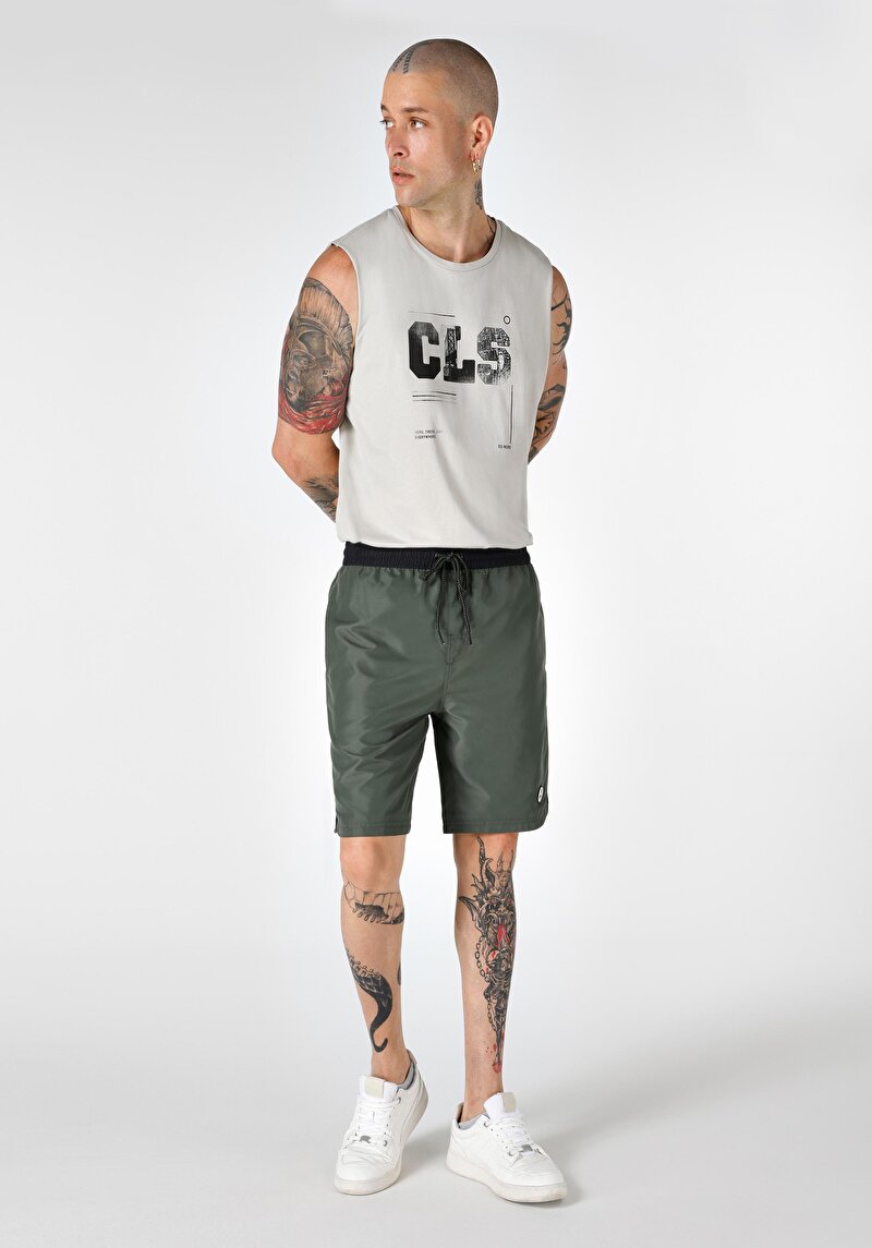 Slim Fit Erkek Cepli Yeşil Deniz Şortu