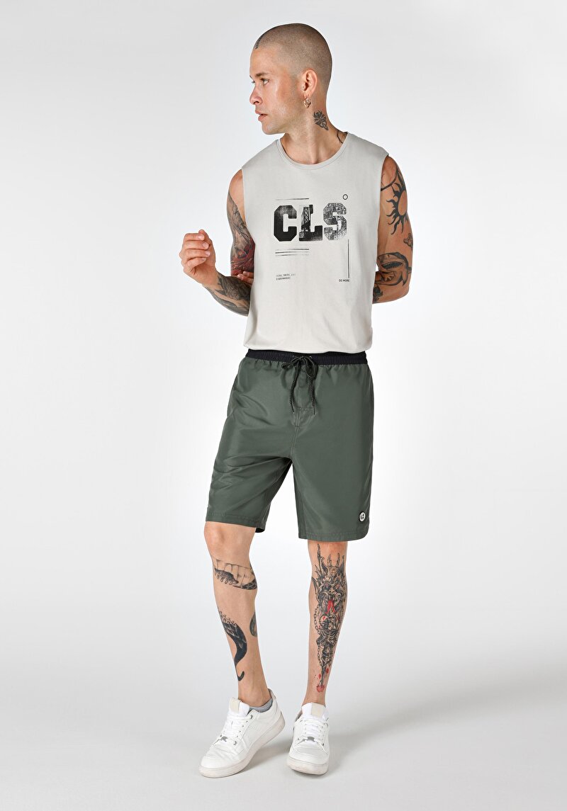 Slim Fit Erkek Cepli Yeşil Deniz Şortu