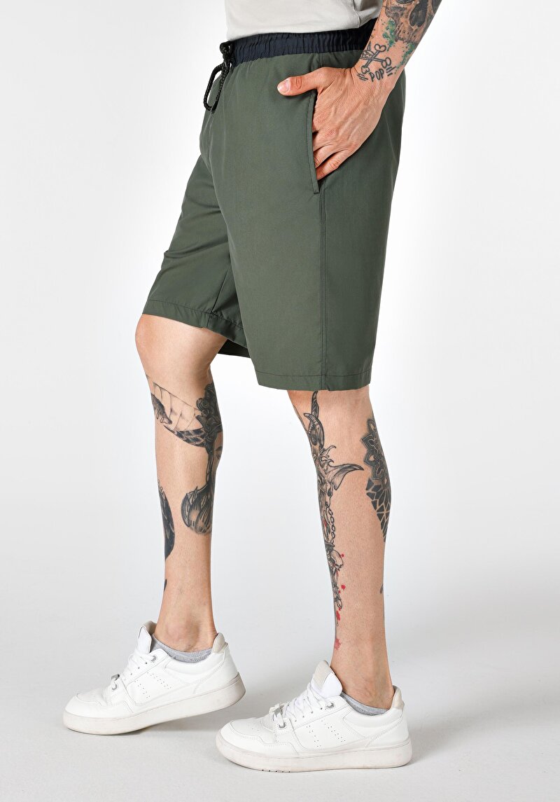 Slim Fit Erkek Cepli Yeşil Deniz Şortu