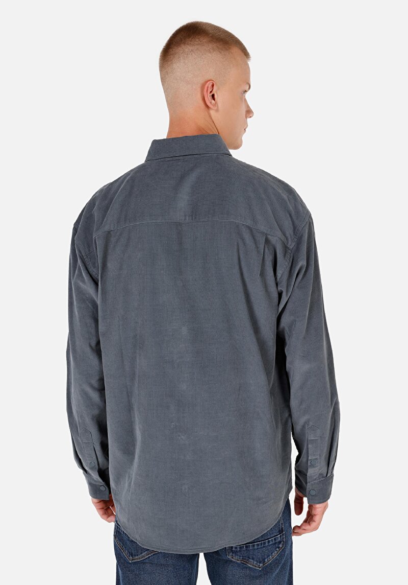 Comfort Fit Shirt Neck Düz Erkek Yeşil Uzun Kol Gömlek