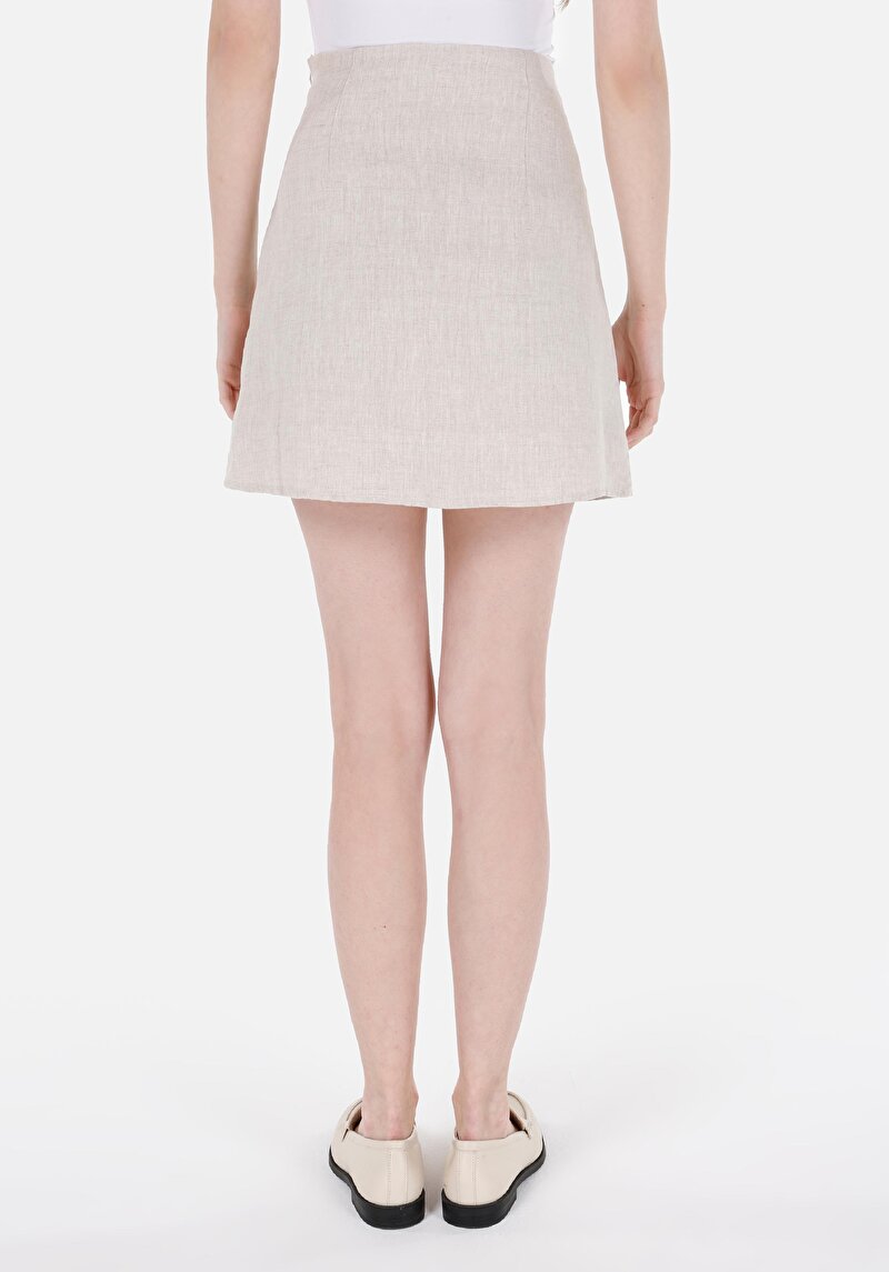Mini Skirt Düz Fermuarlı Kadın Bej Etek