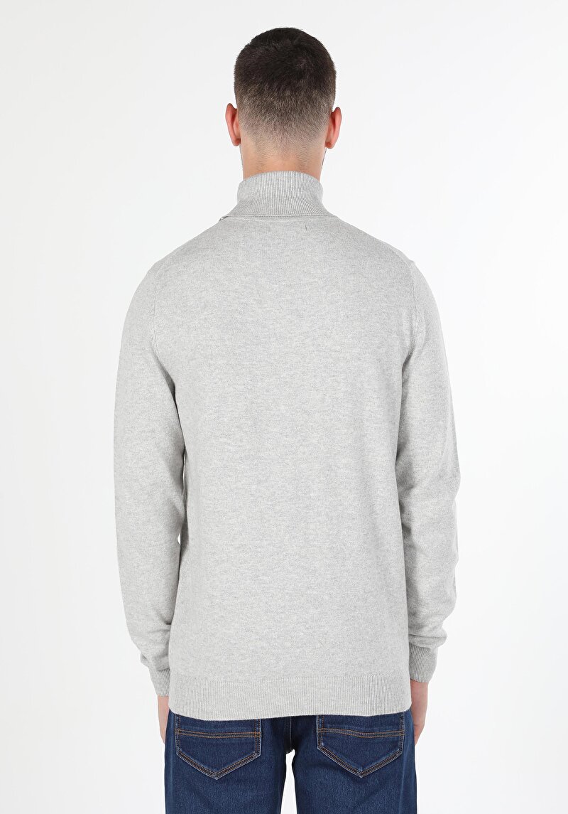 Slim Fit Balıkçı Yaka Jakarlı Erkek Taş Kazak