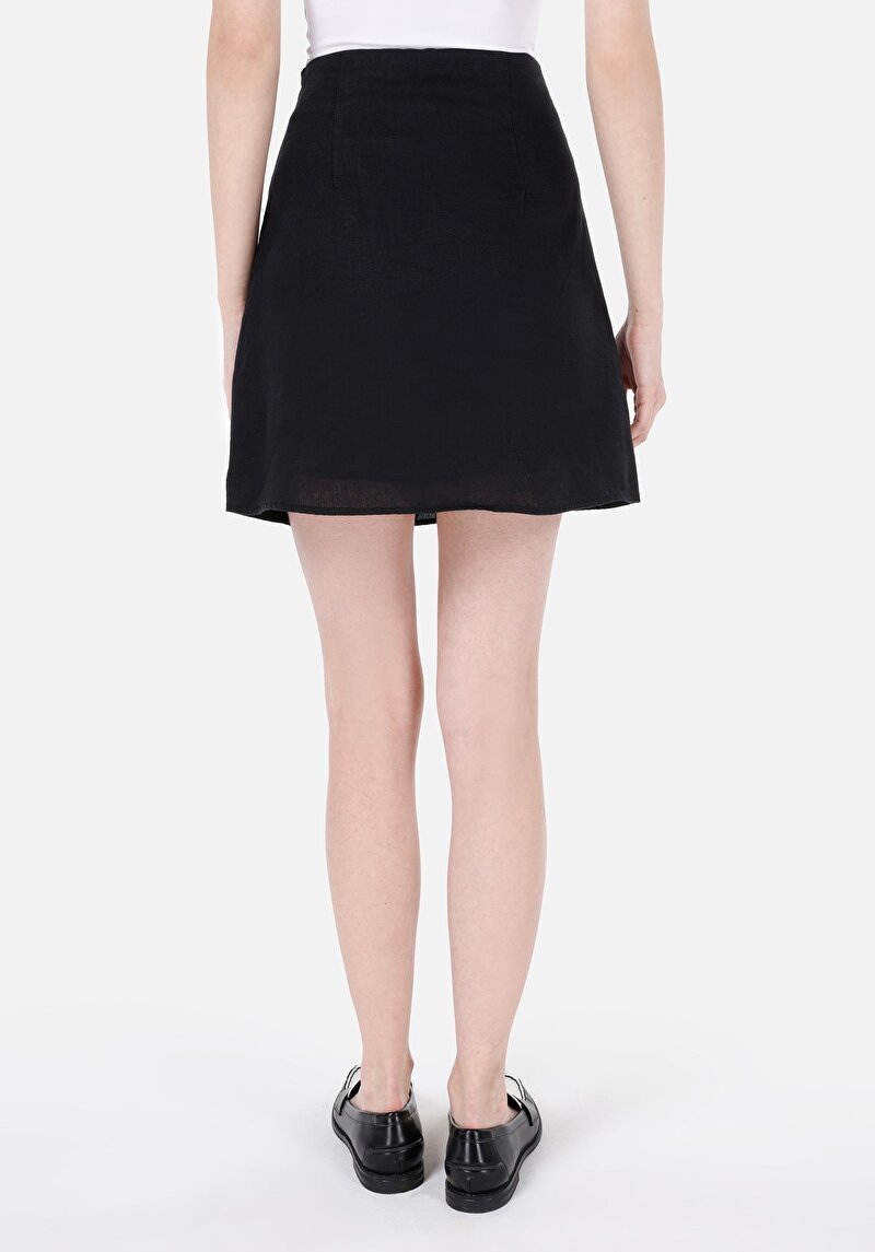 Mini Skirt Düz Fermuarlı Kadın Siyah Astarlı Etek