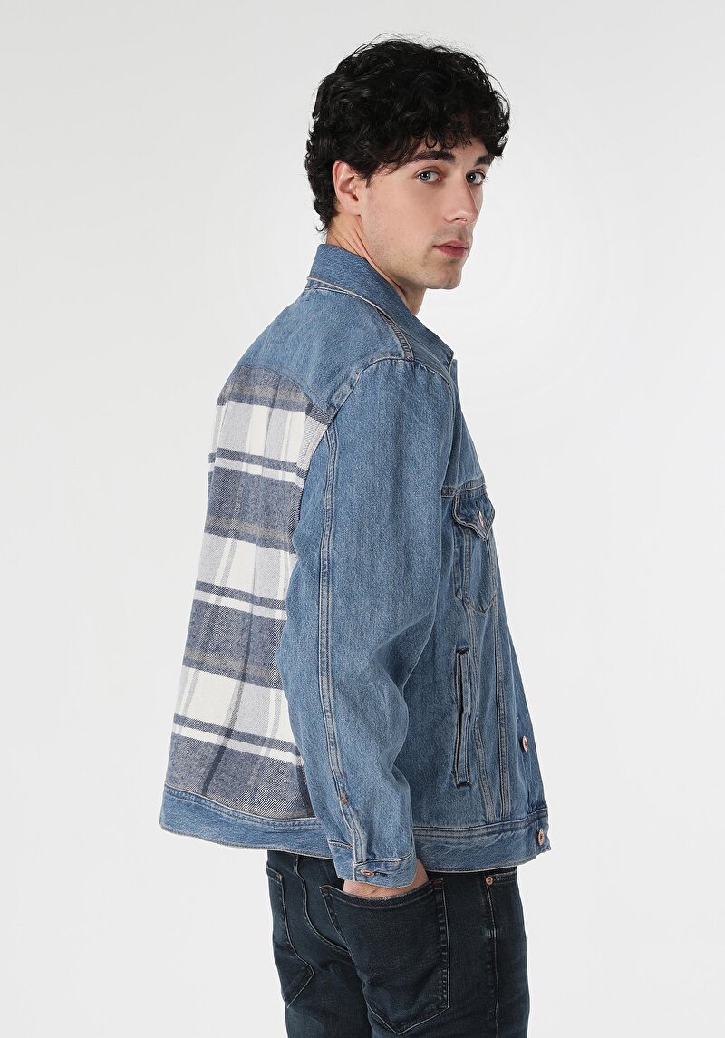 Oversize Fit Düğmeli Astarsız Erkek Mavi Ceket