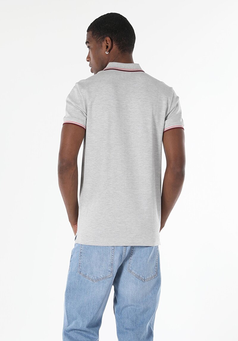 Classic Fit Polo Yaka Düz Erkek Gri Kısa Kol Tişört