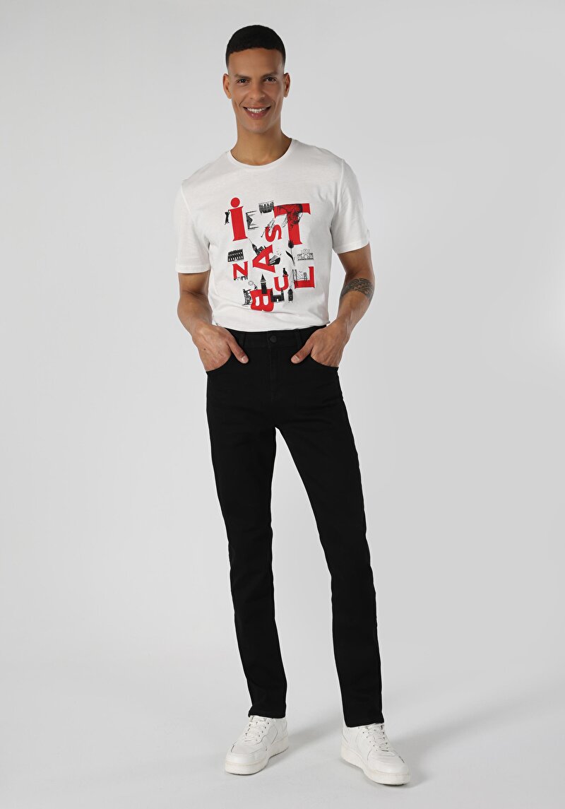 Straight Fit Düşük Bel Düz Paça Erkek Siyah Jean Pantolon