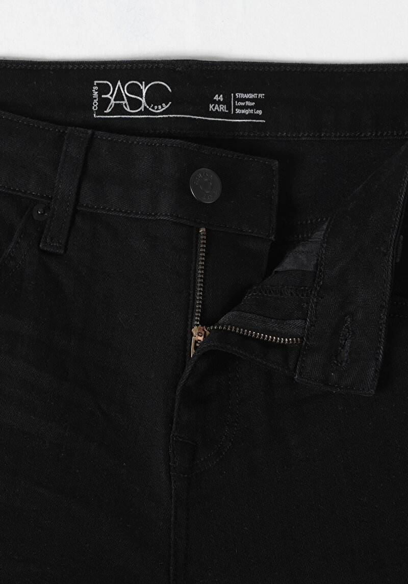 Straight Fit Düşük Bel Düz Paça Erkek Siyah Jean Pantolon