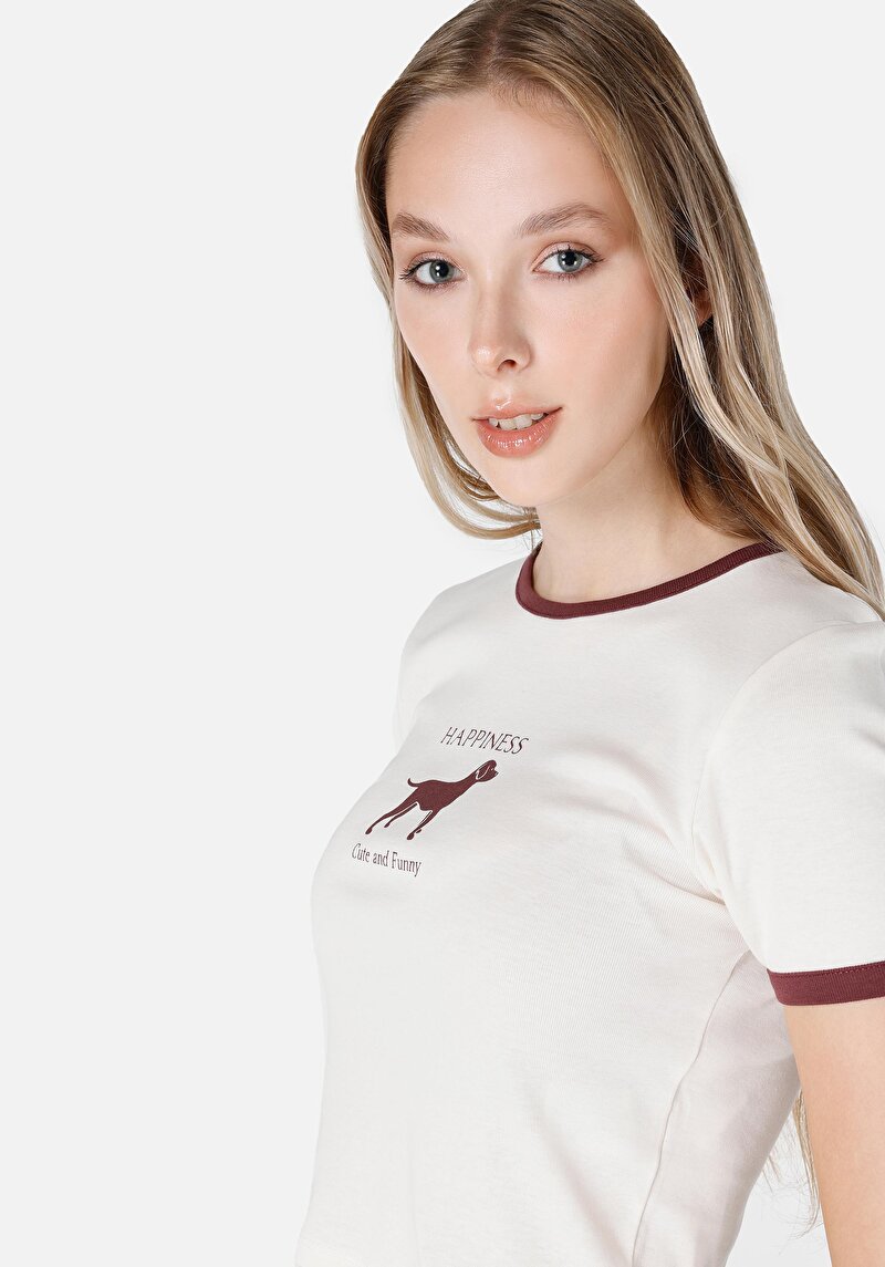 Slim Fit Yuvarlak Yaka  Kadın Beyaz Kısa Kol Tişört