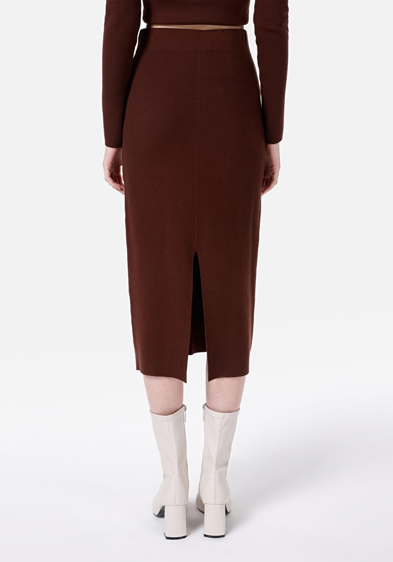 Slim Fit Düz Kadın Kahverengi Etek