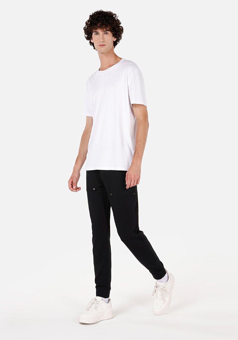 Slim Fit Orta Bel Erkek Siyah Eşofman Altı