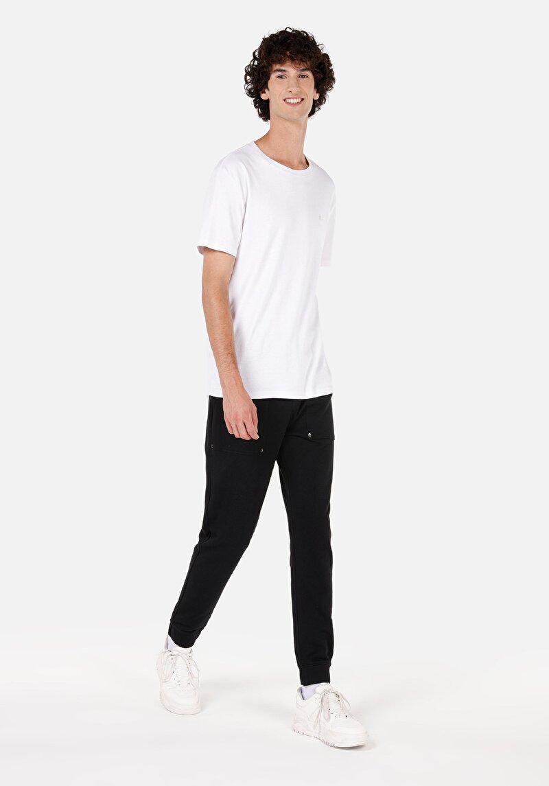 Slim Fit Orta Bel Erkek Siyah Eşofman Altı