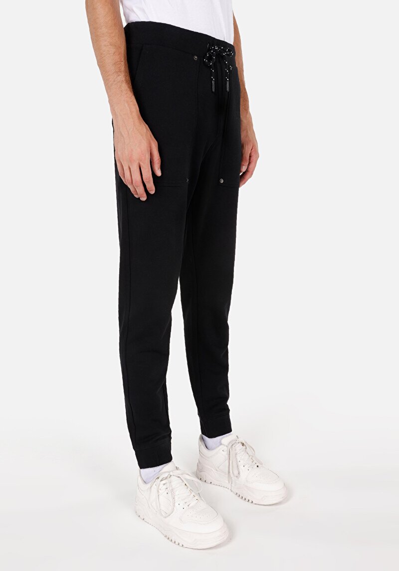 Slim Fit Orta Bel Erkek Siyah Eşofman Altı