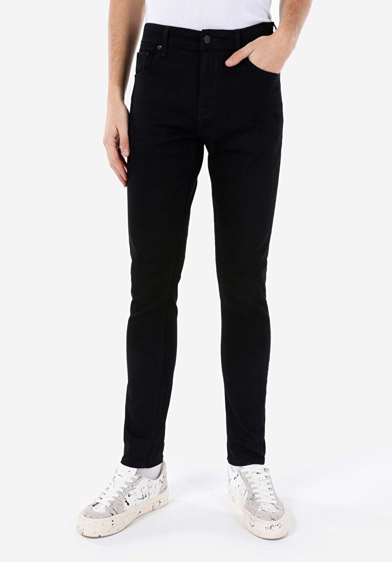 Slim Fit Düşük Bel Dar Paça Erkek Siyah Jean Pantolon