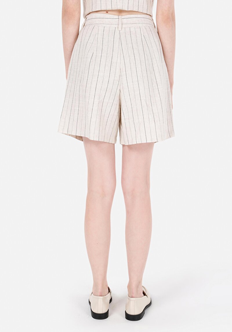 Regular Fit Düşük Bel Kadın Ekru Şort