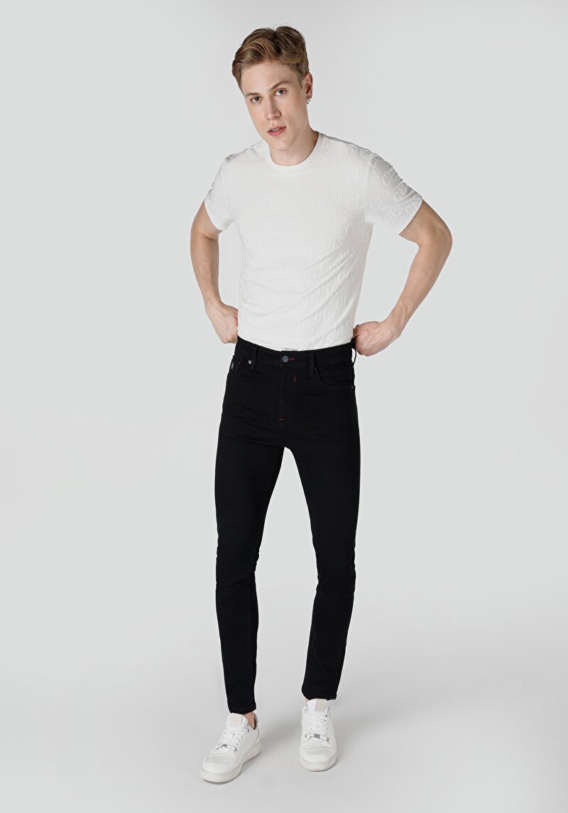 Skinny Fit Yüksek Bel Dar Paça Erkek Siyah Jean Pantolon