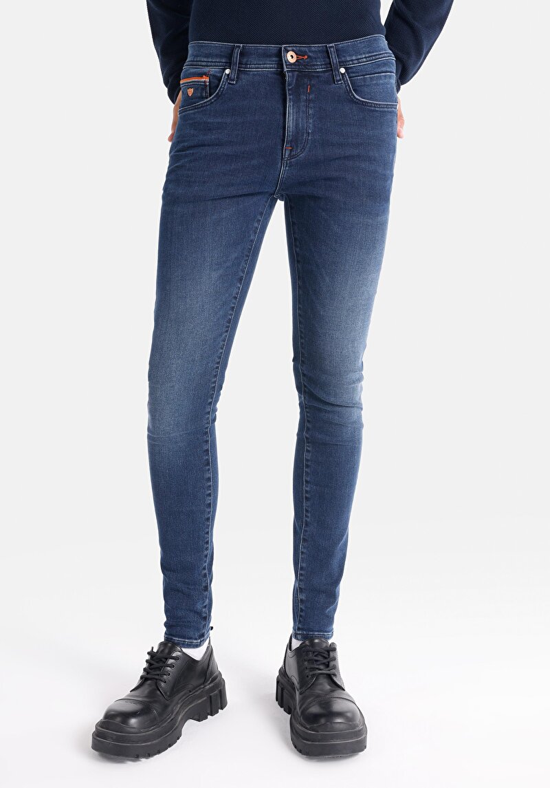 Skinny Fit Düşük Bel Dar Paça Erkek Koyu İndigo Jean Pantolon