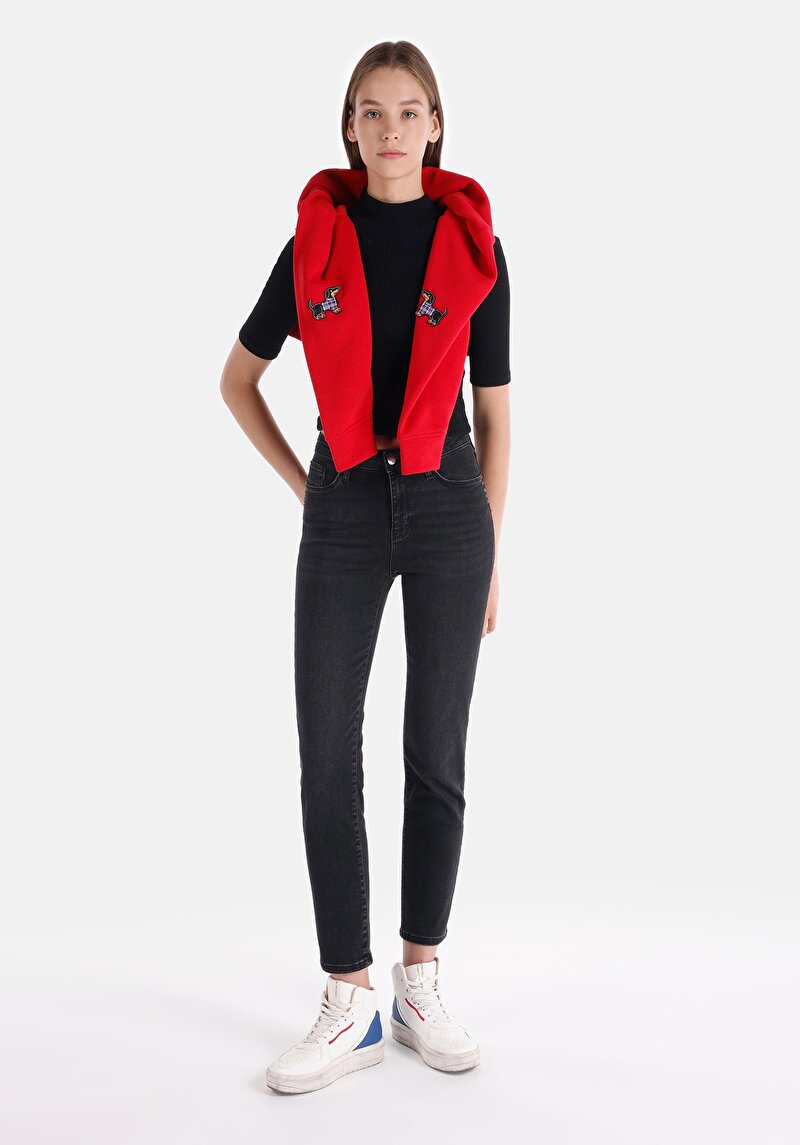 Slim Fit Orta Bel Düz Paça Kadın Denim Jean Pantolon