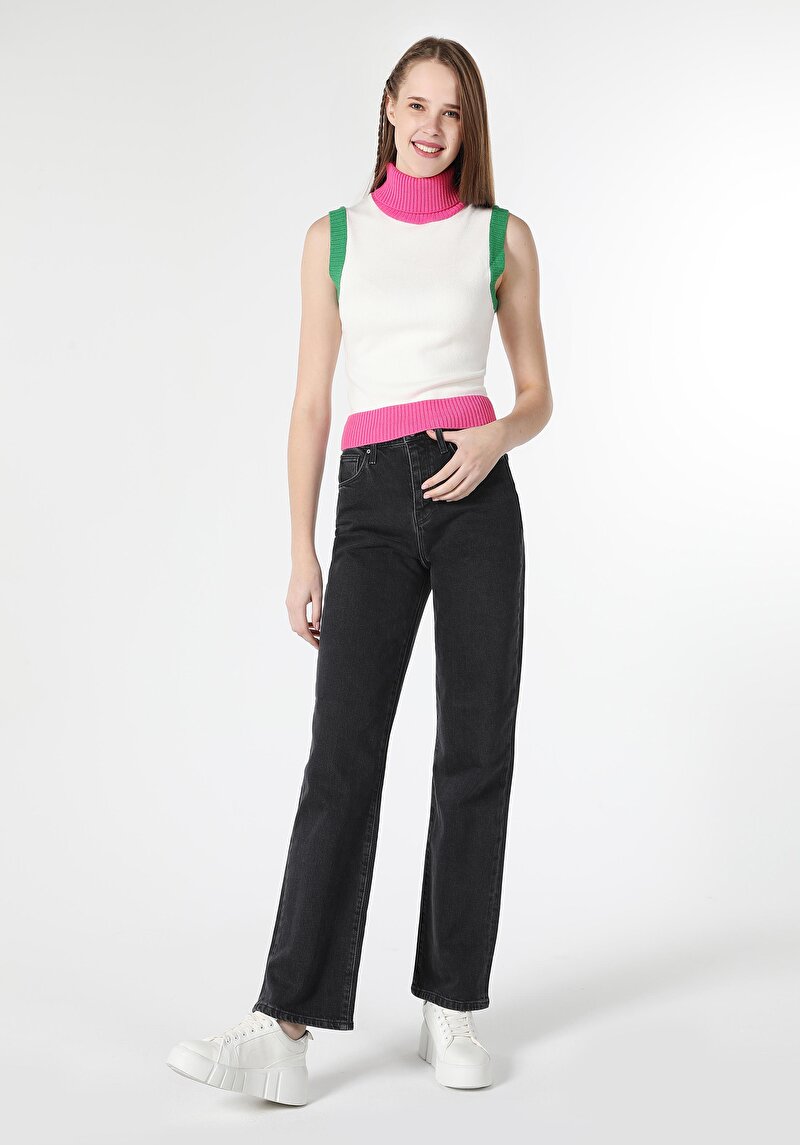 Regular Fit Yüksek Bel Tam Boy Paça Kadın Denim Jean Pantolon