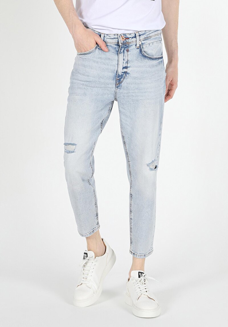 Carrot Fit Drop Crotch Havuç Paça Erkek Denim İndigo Jean Pantolon