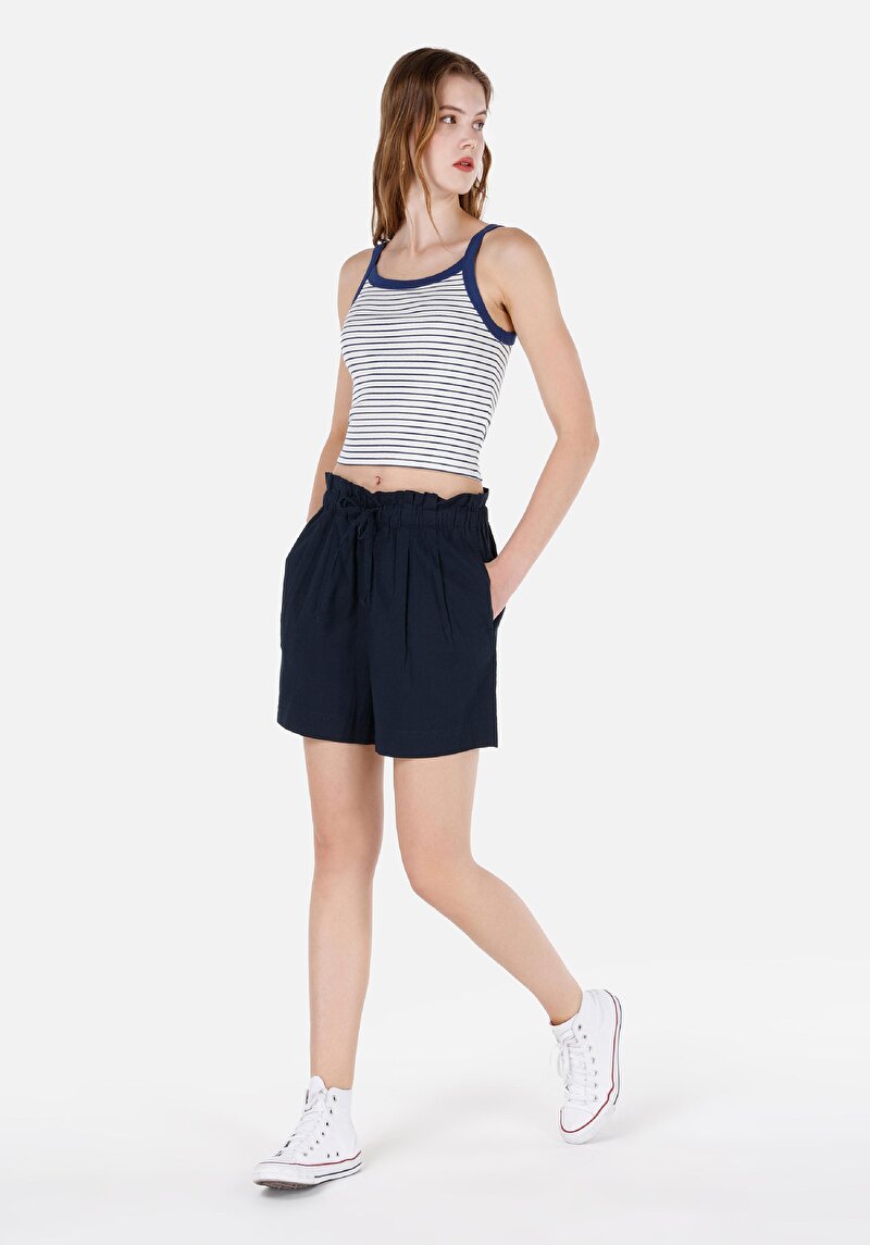 Regular Fit Yüksek Bel Kadın Lacivert Şort