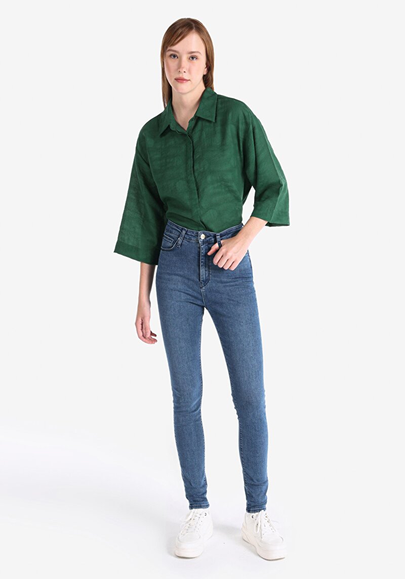 Skinny Fit Yüksek Bel Dar Paça Kadın İndigo Jean Pantolon