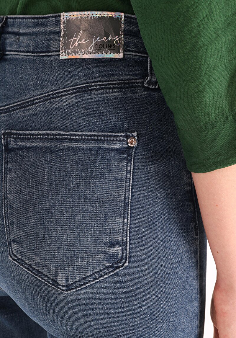 Skinny Fit Yüksek Bel Dar Paça Kadın İndigo Jean Pantolon
