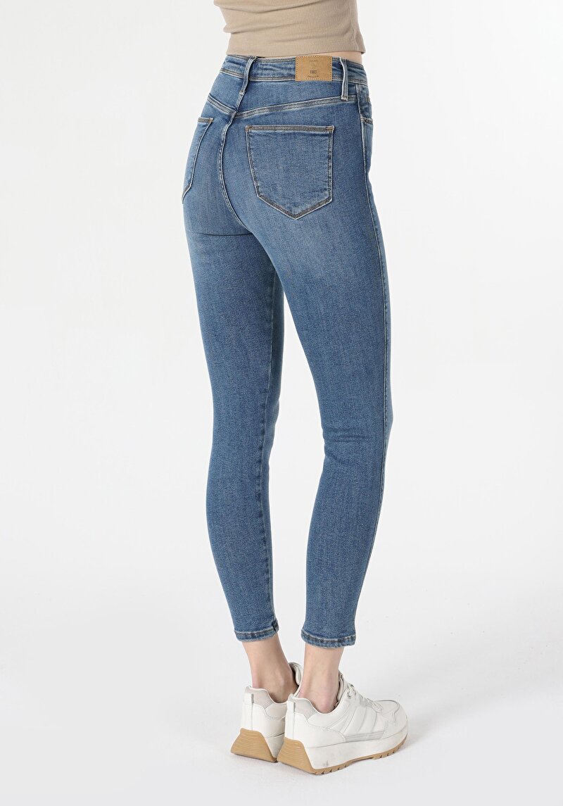 Skinny Fit Yüksek Bel Dar Paça Kadın İndigo Jean Pantolon