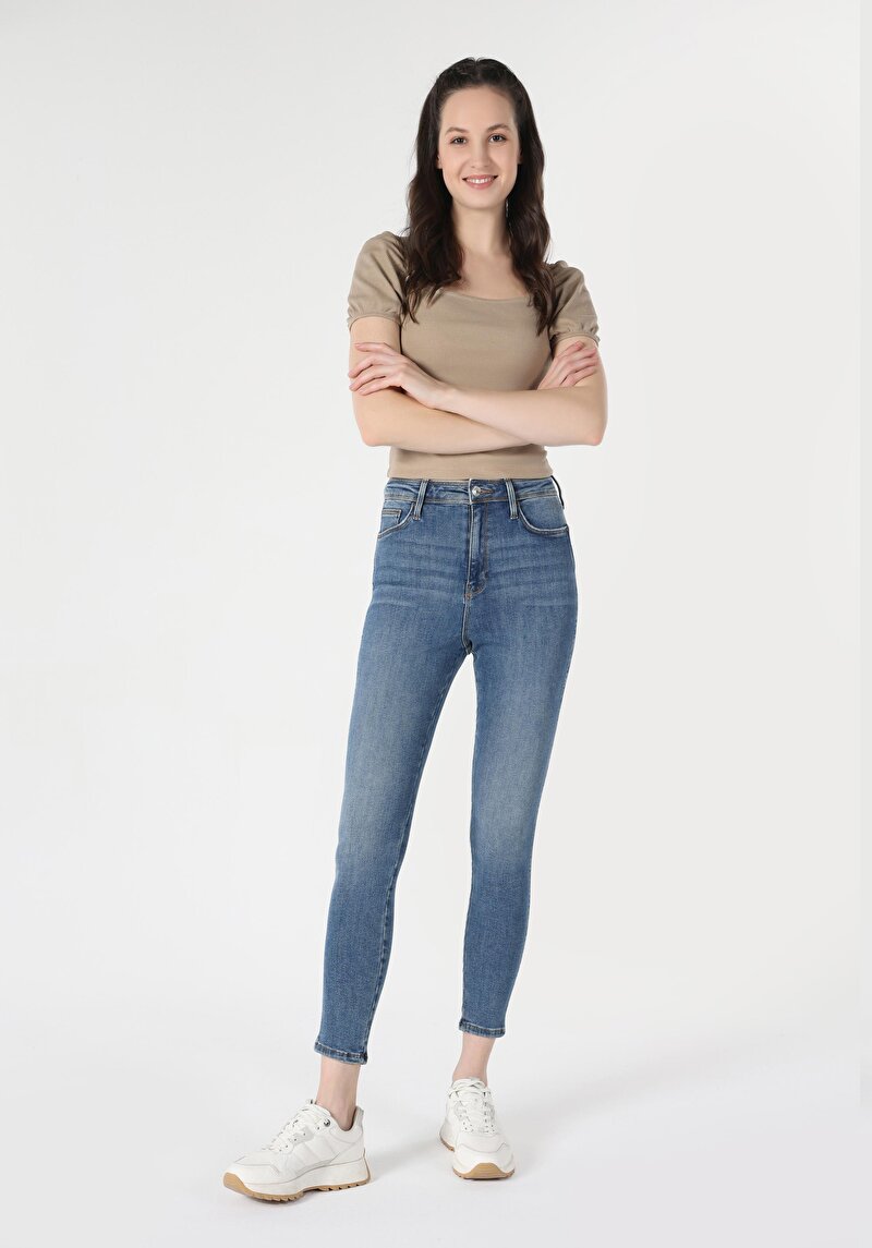 Skinny Fit Yüksek Bel Dar Paça Kadın İndigo Jean Pantolon
