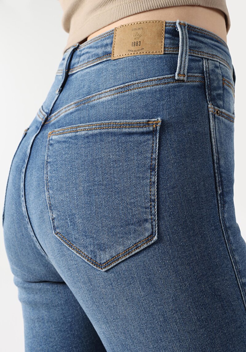 Skinny Fit Yüksek Bel Dar Paça Kadın İndigo Jean Pantolon