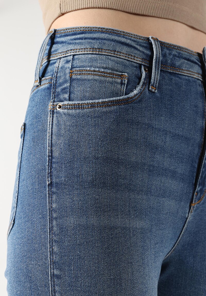 Skinny Fit Yüksek Bel Dar Paça Kadın İndigo Jean Pantolon