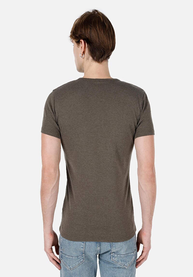 Slim Fit Placket Neck Düz Erkek Yeşil Kısa Kol Tişört