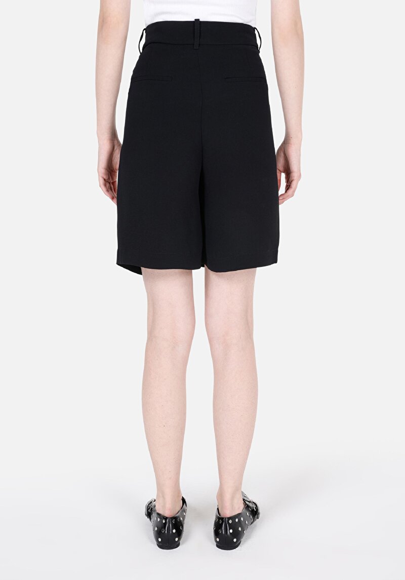 Regular Fit Yüksek Bel Düz Kadın Siyah Şort